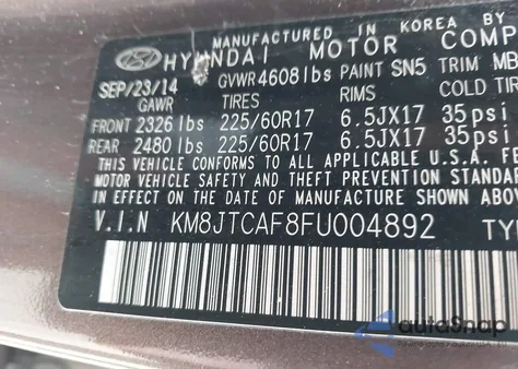 2015 Hyundai Tucson Gls z USA, uszkodzony, nr VIN KM8JTCAF8FU004892